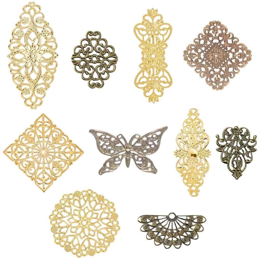6614 80pcs Metal Charms - Filigree Jewelry Findings - Wrap & Flower